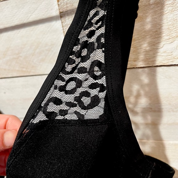 Black Leopard Mesh Triangle Bikini Top 34DD NWT - Picture 4 of 5
